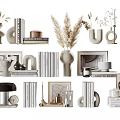Modern Ornamental Decor Set With Vases Books Photo Frames And Dried Plants