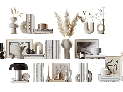 Modern Ornamental Decor Set With Vases Books Photo Frames And Dried Plants 3d model