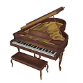 Vintage Brown Grand Piano With Ornate Legs And Matching Stool For Musical Use