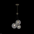 Modern Pendant Light with Three Glass Globe Shades Gold Metal Finish and Black Cords
