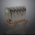 Vintage Covered Wagon With Canvas Top Wooden Wheels And Retro Design
