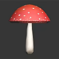 Shiny Red Mushroom with White Spots on Cap and White Stem Isolated on Black Background