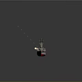 Vintage Battleship Model With Black Smoke Red Hull And Turrets Sailing