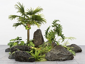 Modern Landscape Stone Micro-terrain Green Planting Palm Trees Courtyard Setches Landscape Landscaping 3d model