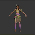 Colorful Tribal Fantasy 3D Game Character With Feathered Headdress Fringed Skirt Arm Leg Paint