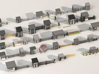 Miniature Architectural Models Collection With Houses Fences Gates And Guard Posts 3d model