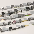 Miniature Architectural Models Collection With Houses Fences Gates And Guard Posts