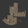 Wooden Stilt Supported Waterfront Building With Platforms Railings And Small Boat
