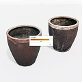 Two Handcrafted Brown Textured Rustic Ceramic Pots With Light Edge Details