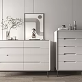 Modern White Entryway Cabinet And Side Cabinet With Mirror Plant Vase Decor