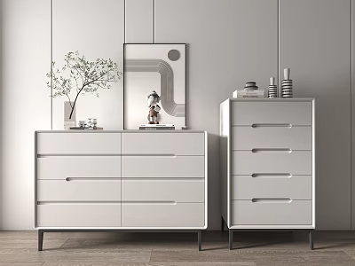 Modern White Entryway Cabinet And Side Cabinet With Mirror Plant Vase Decor 3d model