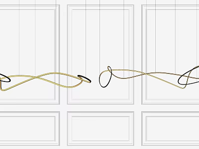 Modern Curved Chandelier Design In Gold And Black For White Paneled Wall 3d model