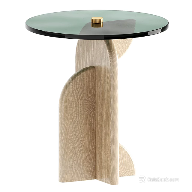 Modern Side Table With Round Glass Top And Wooden Spiral Base Design 3d model 