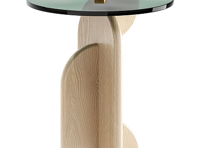 Modern Side Table With Round Glass Top And Wooden Spiral Base Design 3d model
