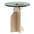 Modern Side Table With Round Glass Top And Wooden Spiral Base Design