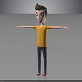 Stylized 3D Character Featuring Brown Hair Yellow T-Shirt Blue Pants Red Shoes And Arms Outstretched