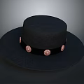 Classic Felt Black Hat With Wide Brim Black Band And Copper Circular Decorations