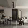 Modern Living And Dining Room With Gray Sofa Crystal Pendant Light And Red Floor Lamp