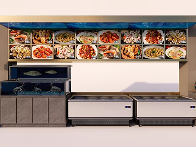 Commercial Freezers And Refrigerators Displaying Fresh Seafood And Meat Dishes 3d model