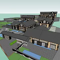 Traditional Style Commercial Street With Traditional Buildings Courtyards And Water Features