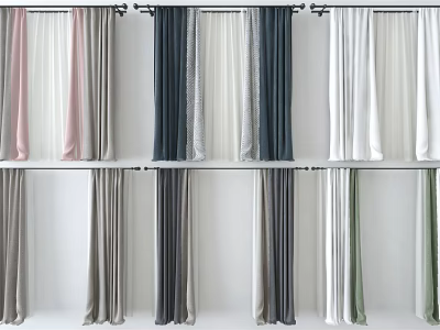 Soft Fabric Curtains In Various Colors And Styles For Home Window Decor 3d model