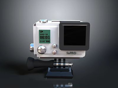 White GoPro Digital Camera With LCD Time Display And Mounting Bracket For Computer Use 3d model