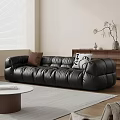 Modern Black Leather Sectional Sofa Interior With Round Coffee Table Decorative Pillows And Wooden Cabinet