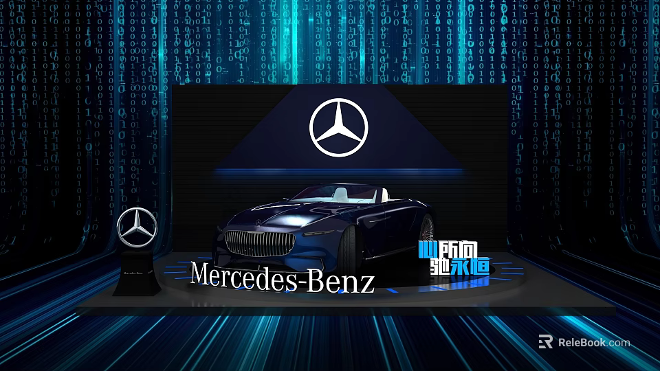 Mercedes-Benz Convertible Car Display On Modern Showcase Shelf With Tech Background 3d model 