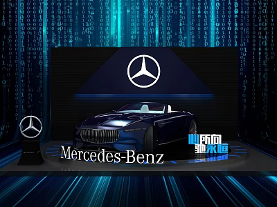 Mercedes-Benz Convertible Car Display On Modern Showcase Shelf With Tech Background 3d model