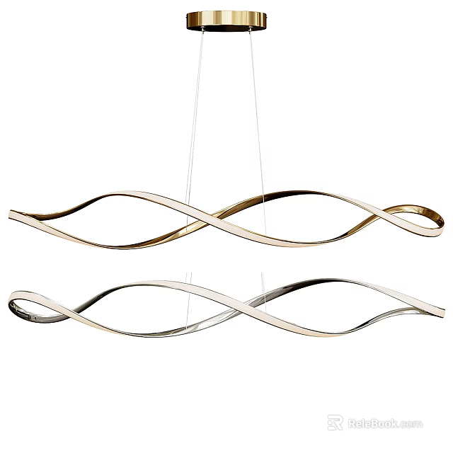 Modern Wave Design Chandeliers with Gold and Silver Metal Finish for Contemporary Interior Decoration 3d model 