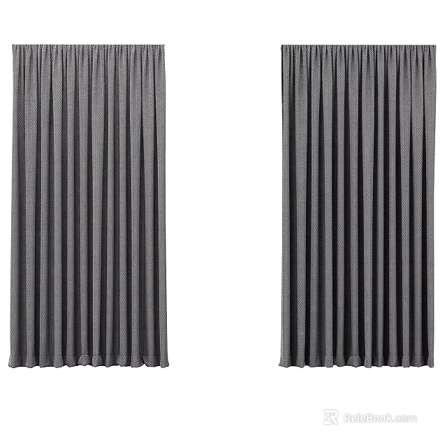 Gray Vertical Textured Curtains for Home Window Decoration 3d model 