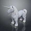 White Unicorn Figure With Long Mane And Shiny Horn Standing On Glossy Base