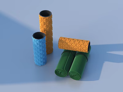 Colorful Textured Household Items Featuring Cylindrical And Rolled Designs 3d model