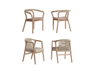 Modern Armchair Wooden Hemp Rope Single Chair 3d model