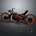 Vintage Steampunk Motorcycle With Rustic Wheels Red Seat And Mechanical Details