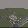 Modern School Building Complex With Connected Structures Colorful Playground And Green Lawn Area
