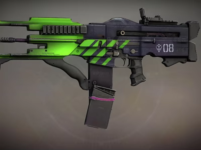 Tactical Modern Military Rifle With Green Black Striped Design And Number 08 3d model