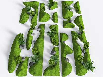 Microlandform Design Elements With Green Grassy Slopes Small Plants And Stones 3d model