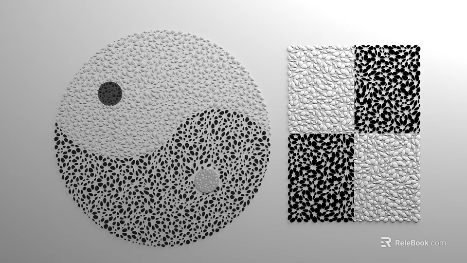 Artistic Garden Path Paving With Yin Yang Design And Square Patterned Pebbles 3d model 