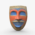 Handcrafted Traditional Style Decorative Ornament Set with Red Blue Mask and Straw Edge