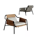 Brown And Gray Woven Leisure Chair With Black Metal Frame And White Cushion