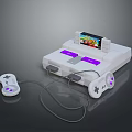 White Retro Gaming Computer With Dual Controllers Purple Buttons And Screen Displaying Game 3d model