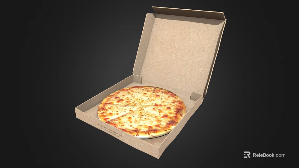 Freshly Baked Cheesy Pizza in Open Cardboard Box with Golden Crust 3d model 