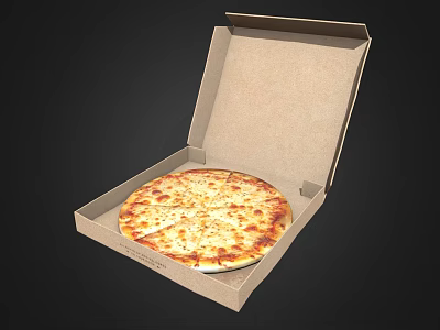 Freshly Baked Cheesy Pizza in Open Cardboard Box with Golden Crust 3d model
