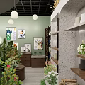 Green Plant Store With Potted Plants Decorative Shelves And Golden Wall Decor