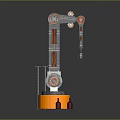 Industrial Robotic Arm With Orange Base And Red Bottles On Reflective Surface 3d model