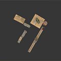 3D Storage Room Scene With Wooden Metal Shelves Cabinets Long Table Barrel Crates And Bags