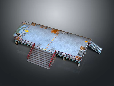 Architectural Concrete Platform Design Featuring Red Railings Staircase And Orange Markings 3d model