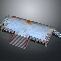 Architectural Concrete Platform Design Featuring Red Railings Staircase And Orange Markings