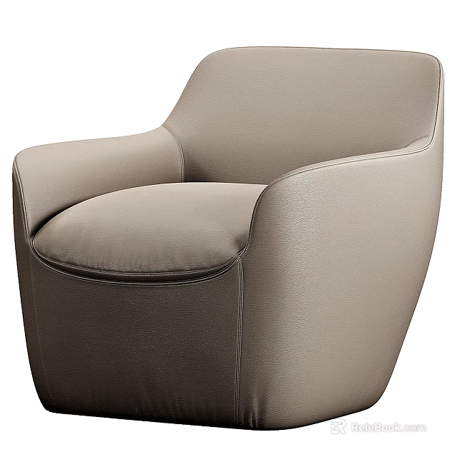 Modern Beige Upholstered Leisure Chair With Comfortable Armrests And Sleek Design 3d model 